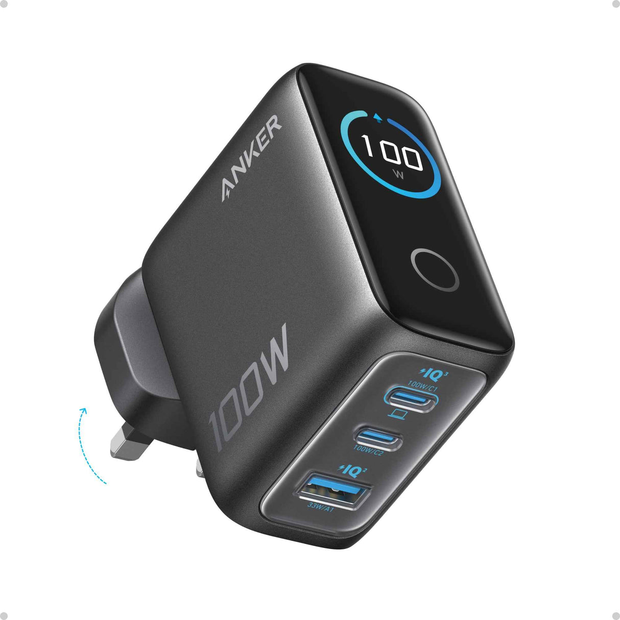 Anker Charger (100W, 3 Ports, Smart Display)
