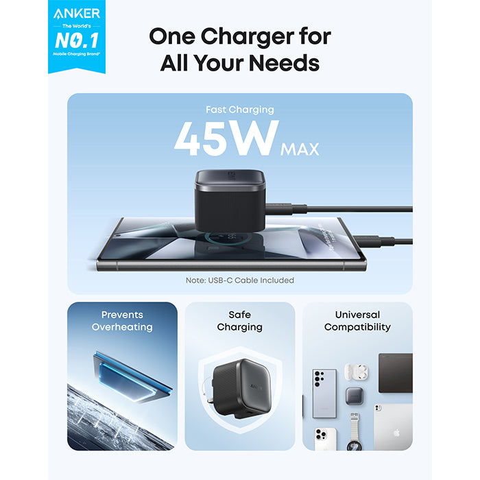 Anker Nano Charger (45W) with USB-C to USB-C Cable