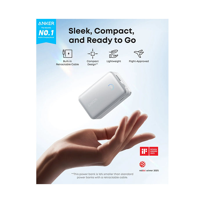 Anker Nano Power Bank (10K 45W Built-In Retractable USB-C Cable)