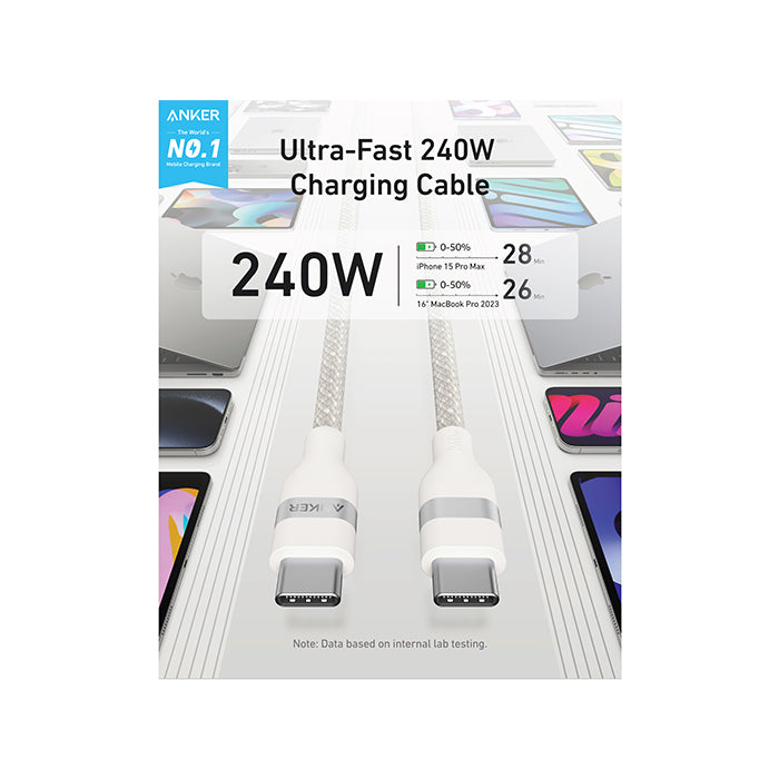 Anker USB-C to USB-C Cable (3 ft / 6 ft, 240W, Upcycled-Braided)