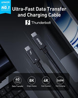 Anker Prime Thunderbolt 4 Cable USB C to USB C Cable, 240W , 40Gbps , Supports 8K/4K Displays