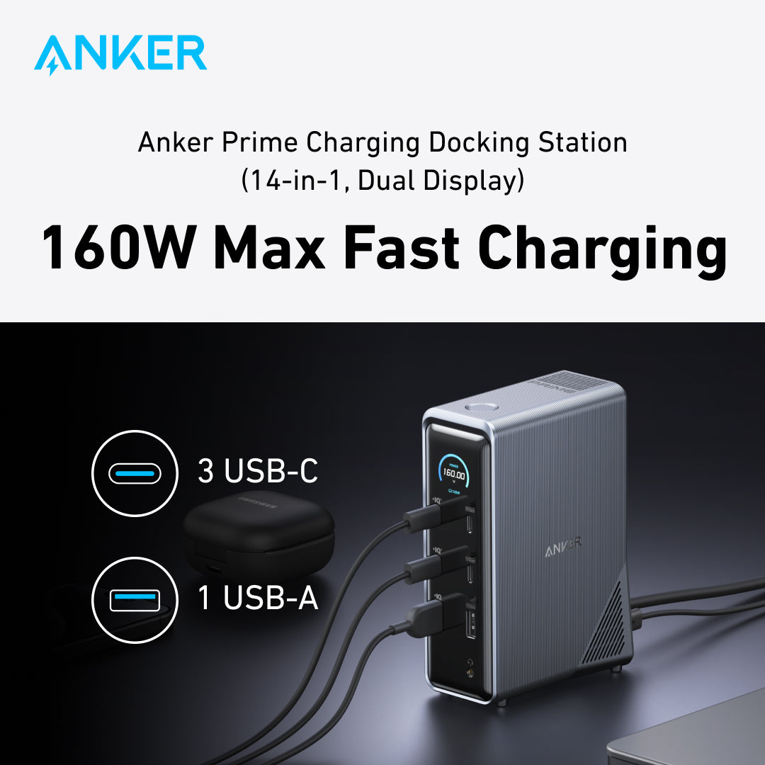 Anker Prime Charging Docking Station (14-in-1, Dual Display, 160W)