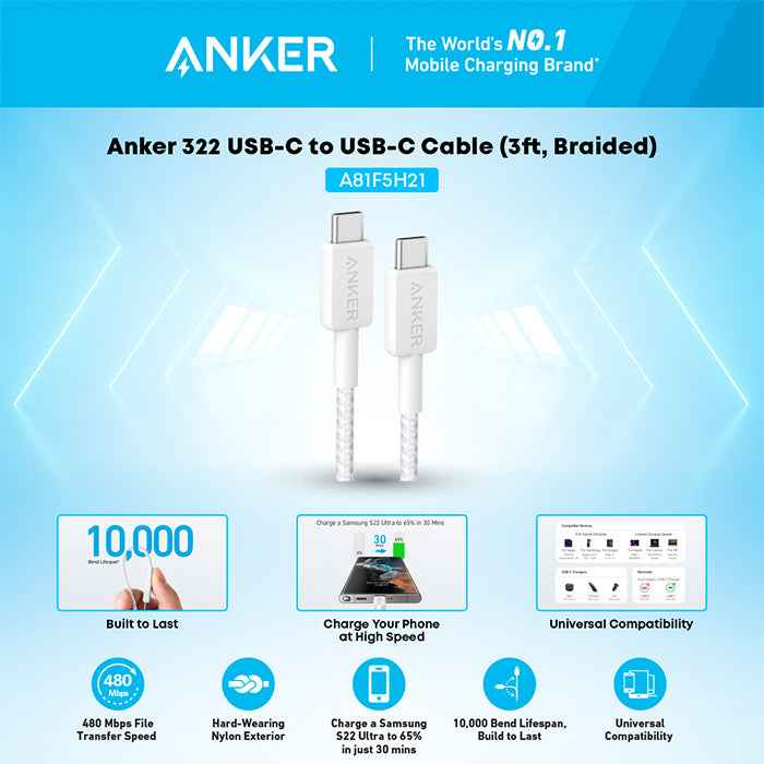 Anker 322  USB-A to USB-C 60W Braided Cable