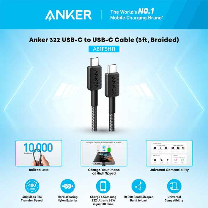 Anker 322  USB-A to USB-C 60W Braided Cable
