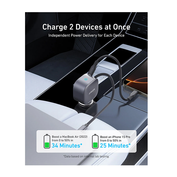 Anker Nano 75W 2-in-1 Car Charger (75W USB-C Port Built-In Retractable USB-C Cable)
