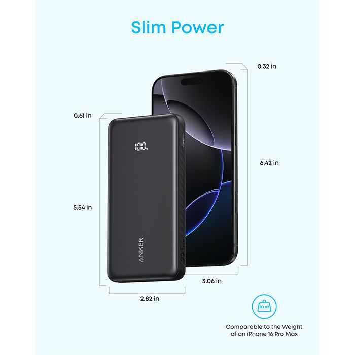 Anker Zolo Power Bank 10K, 22.5W, Built-In USB-C Cable